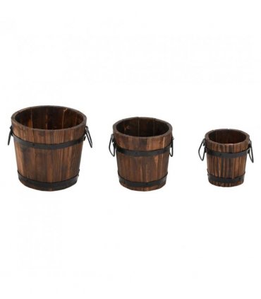 vidaXL 3 Piece Wooden Bucket Planter Set Solid Wood Fir — Size: Ø 21 x 17 cm