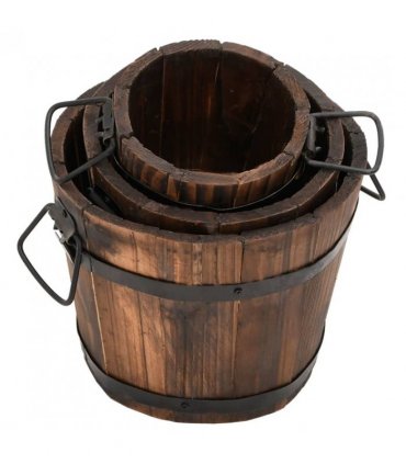 vidaXL 3 Piece Wooden Bucket Planter Set Solid Wood Fir — Size: Ø 21 x 17 cm
