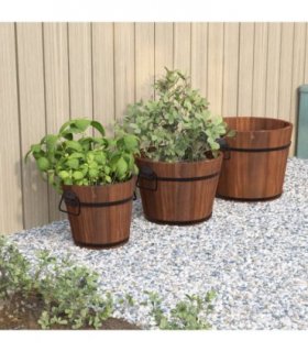 vidaXL 3 Piece Wooden Bucket Planter Set Solid Wood Fir — Size: Ø 45 x 35 cm