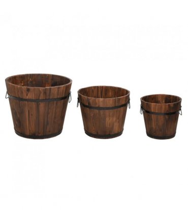 vidaXL 3 Piece Wooden Bucket Planter Set Solid Wood Fir — Size: Ø 45 x 35 cm