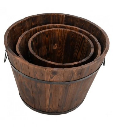 vidaXL 3 Piece Wooden Bucket Planter Set Solid Wood Fir — Size: Ø 45 x 35 cm