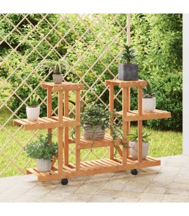 vidaXL Flower Stand with Wheels 110x25x78 cm Solid Wood Fir — Colour: light brown, Size: 110 x 25 x 78 cm
