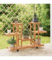 vidaXL Flower Stand with Wheels 110x25x78 cm Solid Wood Fir — Colour: light brown, Size: 110 x 25 x 78 cm