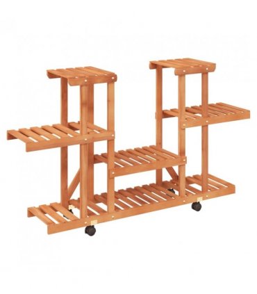 vidaXL Flower Stand with Wheels 110x25x78 cm Solid Wood Fir — Colour: light brown, Size: 110 x 25 x 78 cm