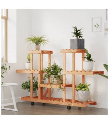 vidaXL Flower Stand with Wheels 110x25x78 cm Solid Wood Fir — Colour: light brown, Size: 110 x 25 x 78 cm