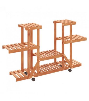 vidaXL Flower Stand with Wheels 110x25x78 cm Solid Wood Fir — Colour: light brown, Size: 110 x 25 x 78 cm