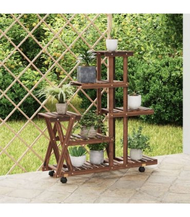 vidaXL Flower Stand with Wheels 95x25x101 cm Solid Wood Fir — Colour: brown, Size: 25 x 95 x 101 cm