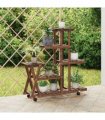 vidaXL Flower Stand with Wheels 95x25x101 cm Solid Wood Fir — Colour: brown, Size: 25 x 95 x 101 cm