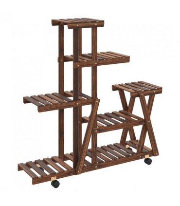 vidaXL Flower Stand with Wheels 95x25x101 cm Solid Wood Fir — Colour: brown, Size: 25 x 95 x 101 cm
