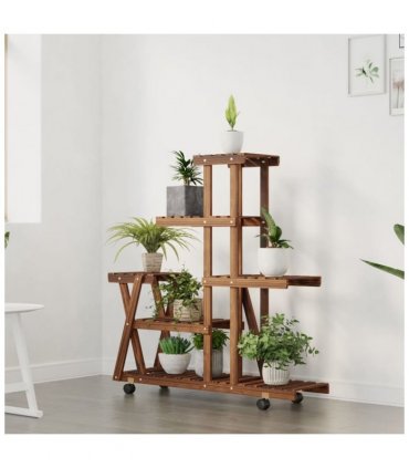 vidaXL Flower Stand with Wheels 95x25x101 cm Solid Wood Fir — Colour: brown, Size: 25 x 95 x 101 cm