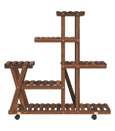 vidaXL Flower Stand with Wheels 95x25x101 cm Solid Wood Fir — Colour: brown, Size: 25 x 95 x 101 cm