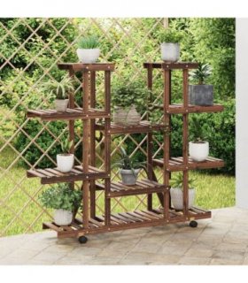 vidaXL Flower Stand with Wheels 110x25x115 cm Solid Wood Fir — Colour: brown, Size: 110 x 25 x 115 cm