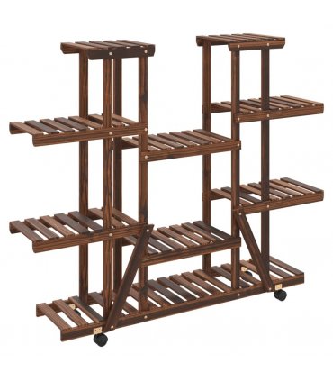 vidaXL Flower Stand with Wheels 110x25x115 cm Solid Wood Fir — Colour: brown, Size: 110 x 25 x 115 cm