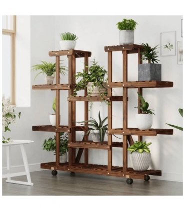 vidaXL Flower Stand with Wheels 110x25x115 cm Solid Wood Fir — Colour: brown, Size: 110 x 25 x 115 cm