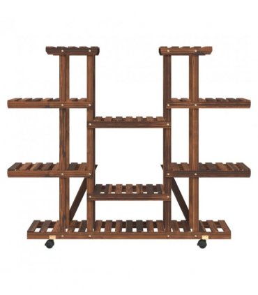 vidaXL Flower Stand with Wheels 110x25x115 cm Solid Wood Fir — Colour: brown, Size: 110 x 25 x 115 cm