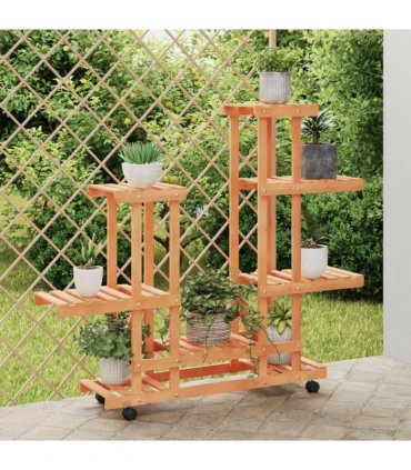 vidaXL Flower Stand with Wheels 95x25x101 cm Solid Wood Fir — Colour: light brown, Size: 95 x 25 x 101 cm