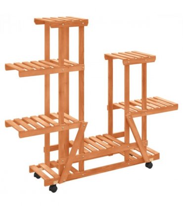 vidaXL Flower Stand with Wheels 95x25x101 cm Solid Wood Fir — Colour: light brown, Size: 95 x 25 x 101 cm