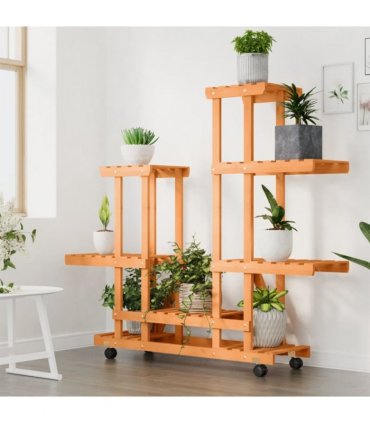 vidaXL Flower Stand with Wheels 95x25x101 cm Solid Wood Fir — Colour: light brown, Size: 95 x 25 x 101 cm