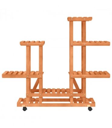 vidaXL Flower Stand with Wheels 95x25x101 cm Solid Wood Fir — Colour: light brown, Size: 95 x 25 x 101 cm