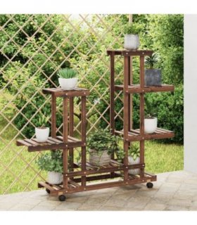 vidaXL Flower Stand with Wheels 95x25x101 cm Solid Wood Fir — Colour: brown, Size: 95 x 25 x 101 cm
