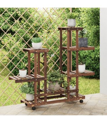 vidaXL Flower Stand with Wheels 95x25x101 cm Solid Wood Fir — Colour: brown, Size: 95 x 25 x 101 cm