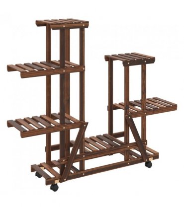 vidaXL Flower Stand with Wheels 95x25x101 cm Solid Wood Fir — Colour: brown, Size: 95 x 25 x 101 cm