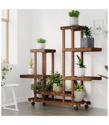 vidaXL Flower Stand with Wheels 95x25x101 cm Solid Wood Fir — Colour: brown, Size: 95 x 25 x 101 cm
