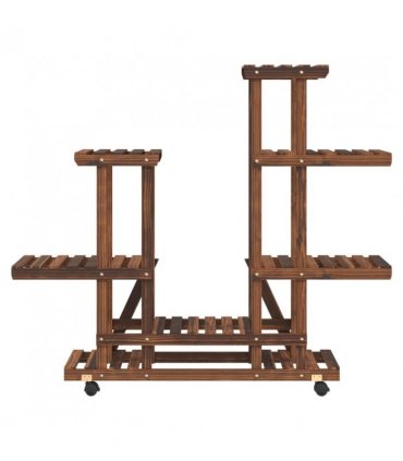 vidaXL Flower Stand with Wheels 95x25x101 cm Solid Wood Fir — Colour: brown, Size: 95 x 25 x 101 cm