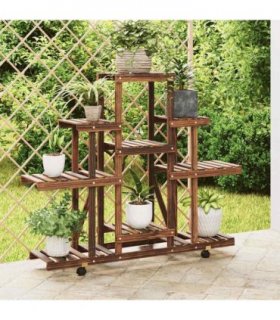 vidaXL Flower Stand with Wheels 110x25x101 cm Solid Wood Fir — Colour: brown, Size: 110 x 25 x 101 cm