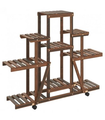 vidaXL Flower Stand with Wheels 110x25x101 cm Solid Wood Fir — Colour: brown, Size: 110 x 25 x 101 cm