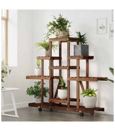 vidaXL Flower Stand with Wheels 110x25x101 cm Solid Wood Fir — Colour: brown, Size: 110 x 25 x 101 cm