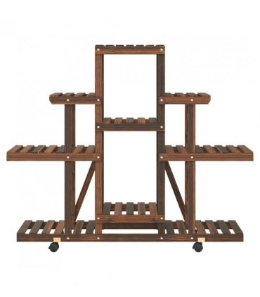 vidaXL Flower Stand with Wheels 110x25x101 cm Solid Wood Fir — Colour: brown, Size: 110 x 25 x 101 cm