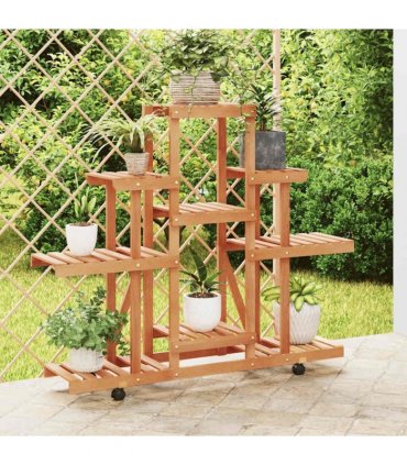 vidaXL Flower Stand with Wheels 110x25x101 cm Solid Wood Fir — Colour: light brown, Size: 110 x 25 x 101 cm