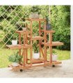 vidaXL Flower Stand with Wheels 110x25x101 cm Solid Wood Fir — Colour: light brown, Size: 110 x 25 x 101 cm