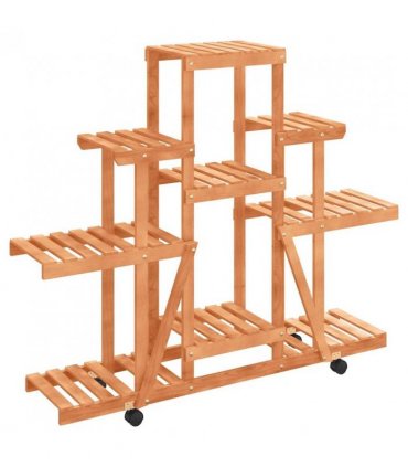 vidaXL Flower Stand with Wheels 110x25x101 cm Solid Wood Fir — Colour: light brown, Size: 110 x 25 x 101 cm