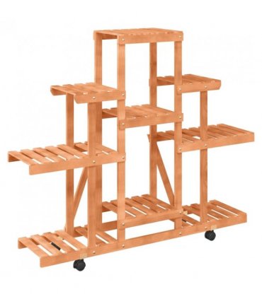 vidaXL Flower Stand with Wheels 110x25x101 cm Solid Wood Fir — Colour: light brown, Size: 110 x 25 x 101 cm