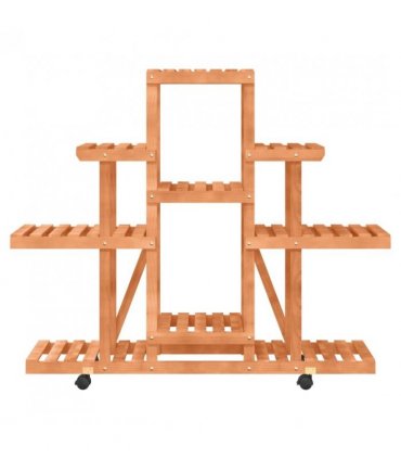 vidaXL Flower Stand with Wheels 110x25x101 cm Solid Wood Fir — Colour: light brown, Size: 110 x 25 x 101 cm