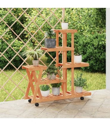 vidaXL Flower Stand with Wheels 95x25x101 cm Solid Wood Fir — Colour: light brown, Size: 25 x 95 x 101 cm
