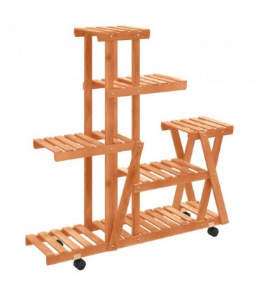 vidaXL Flower Stand with Wheels 95x25x101 cm Solid Wood Fir — Colour: light brown, Size: 25 x 95 x 101 cm