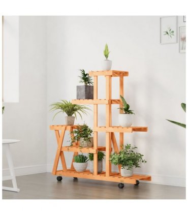 vidaXL Flower Stand with Wheels 95x25x101 cm Solid Wood Fir — Colour: light brown, Size: 25 x 95 x 101 cm