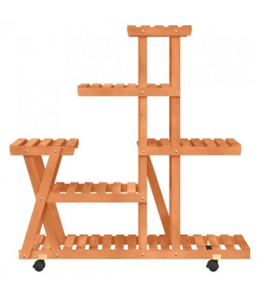 vidaXL Flower Stand with Wheels 95x25x101 cm Solid Wood Fir — Colour: light brown, Size: 25 x 95 x 101 cm