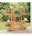 vidaXL Flower Stand with Wheels 110x25x115 cm Solid Wood Fir — Colour: light brown, Size: 110 x 25 x 115 cm