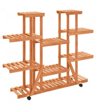 vidaXL Flower Stand with Wheels 110x25x115 cm Solid Wood Fir — Colour: light brown, Size: 110 x 25 x 115 cm