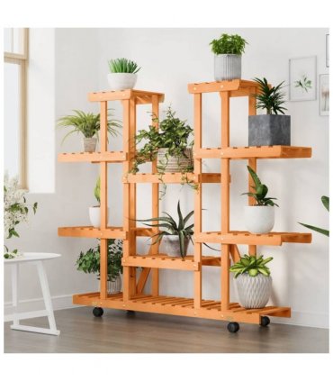vidaXL Flower Stand with Wheels 110x25x115 cm Solid Wood Fir — Colour: light brown, Size: 110 x 25 x 115 cm