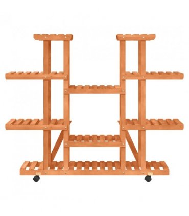 vidaXL Flower Stand with Wheels 110x25x115 cm Solid Wood Fir — Colour: light brown, Size: 110 x 25 x 115 cm