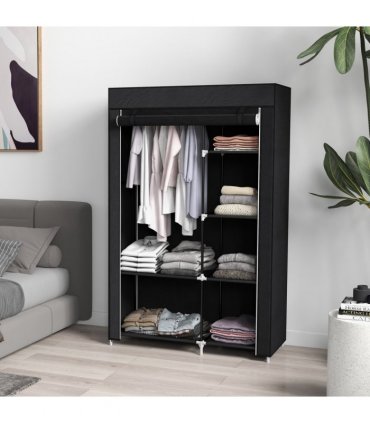 HOMCOM Fabric Wardrobe w/ Shelves Hanging Rail Foldable Wardrobe Black