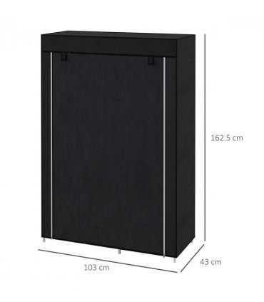 HOMCOM Fabric Wardrobe w/ Shelves Hanging Rail Foldable Wardrobe Black
