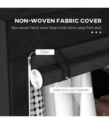 HOMCOM Fabric Wardrobe w/ Shelves Hanging Rail Foldable Wardrobe Black