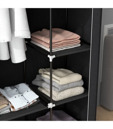 HOMCOM Fabric Wardrobe w/ Shelves Hanging Rail Foldable Wardrobe Black