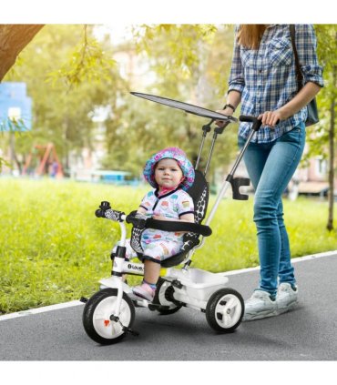 HOMCOM 6 in 1 Kids Tricycle w/ Removable Handle for 1.5 year, White